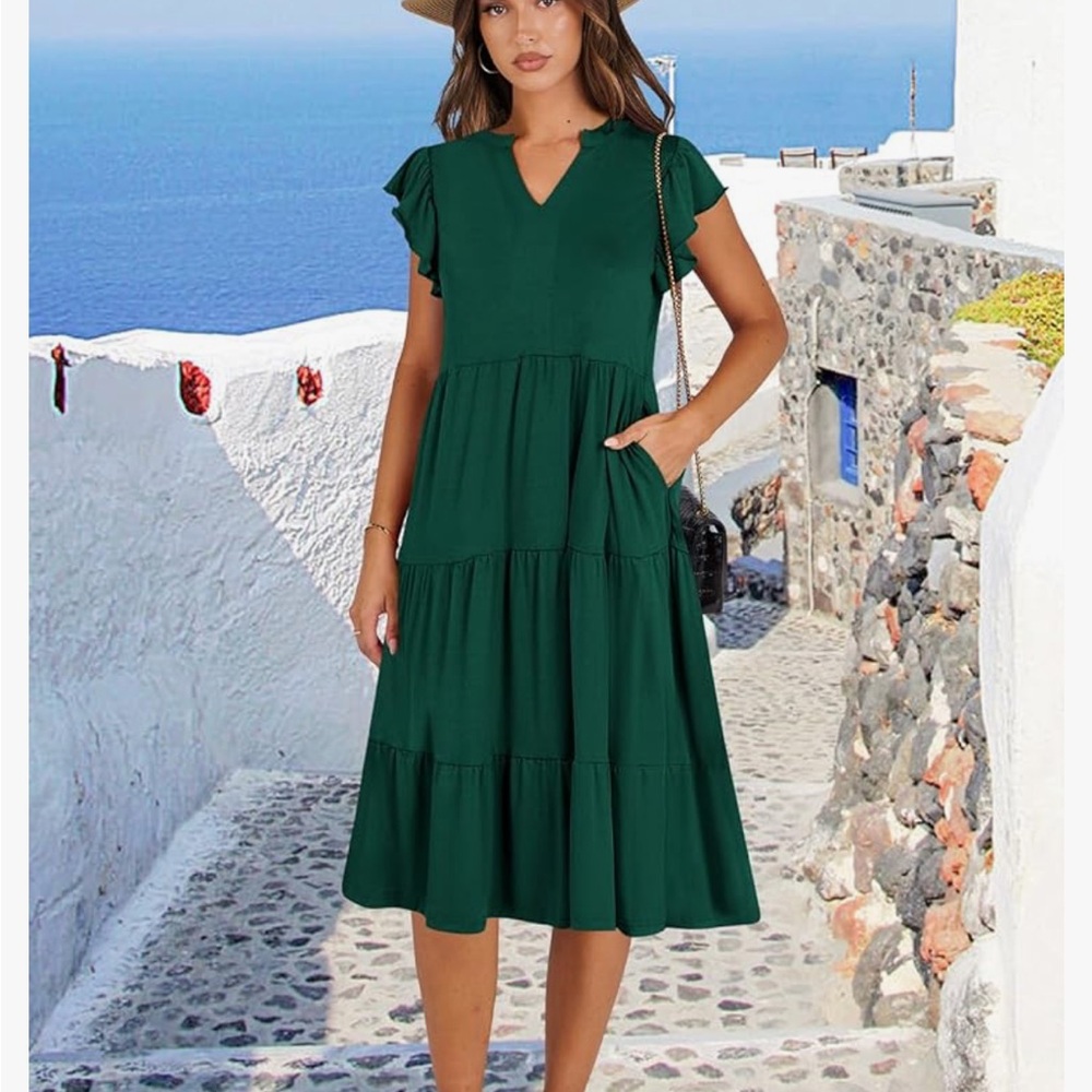 Ladies dark green casual dress with pockets size Large - Picture 3 of 6